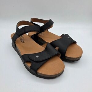 White Mountain Pebble Black Leather Footbed Sandals Women's 9M Comfort Strappy